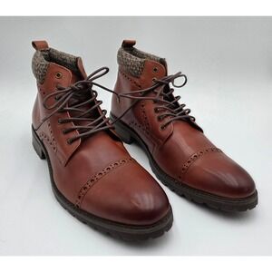 La Milano Thomas Men's Whisky Brown Leather Brogue Cap Toe Boots Size 12